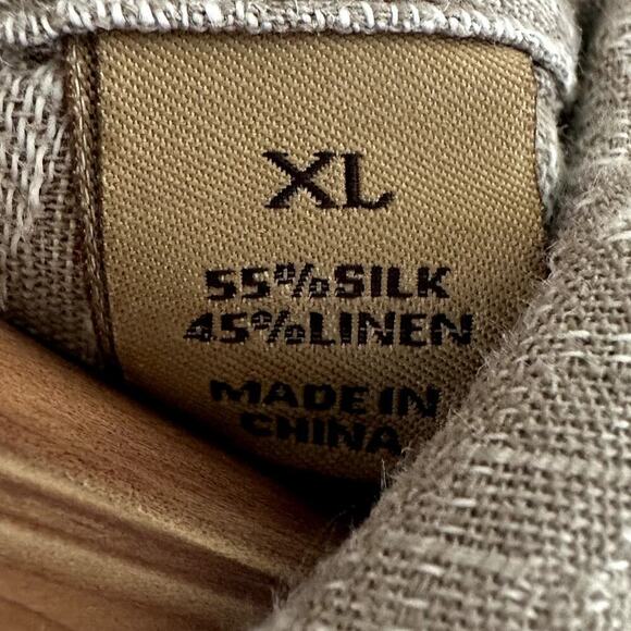 Tasso Elba Mens Linen Silk Blend Shirt XL Beige Brown Palm Leaves Button Up - Picture 5 of 7